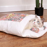 Japanese Cat Bed Warm Cat Sleeping Bag Deep Sleep Winter Removable Pet Dog Bed House Cats Nest Cushion with pillow