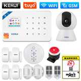 KERUI Tuya Smart WIFI GSM Security Alarm System Works With Alexa Home Burglar Motion Detector Smoke Door Window Sensor IP Camera