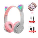 Pink Girl Wireless Headphones RGB Cute Cat Ears Headset With Microphone Noise Cancelling Kid Stereo Music casco Children's Gifts