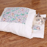 Japanese Cat Bed Warm Cat Sleeping Bag Deep Sleep Winter Removable Pet Dog Bed House Cats Nest Cushion with pillow