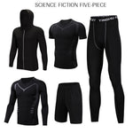 WorthWhile 5 Pcs/Set Men&#39;s Tracksuit Compression Sports Wear for Men Gym Fitness Exercise Workout Tights Running Jogging Suits