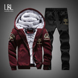 Winter Inner Fleece Hoodies Men New Casual Hooded Warm Sweatshirts Male Thicken Tracksuit 2PC Jacket+Pant Men Moleton Masculino