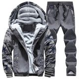 New Winter Tracksuits Men Set Thick Fleece Hoodies+Pants Suit Zipper Hooded Sweatshirt Sportswear Set Male Hoodie Sporting Suits