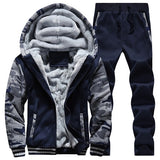 New Winter Tracksuits Men Set Thick Fleece Hoodies+Pants Suit Zipper Hooded Sweatshirt Sportswear Set Male Hoodie Sporting Suits