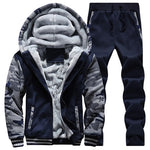 New Winter Tracksuits Men Set Thick Fleece Hoodies+Pants Suit Zipper Hooded Sweatshirt Sportswear Set Male Hoodie Sporting Suits