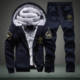 New Winter Tracksuits Men Set Thick Fleece Hoodies+Pants Suit Zipper Hooded Sweatshirt Sportswear Set Male Hoodie Sporting Suits