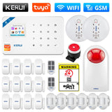 KERUI Tuya Smart WIFI GSM Security Alarm System Works With Alexa Home Burglar Motion Detector Smoke Door Window Sensor IP Camera