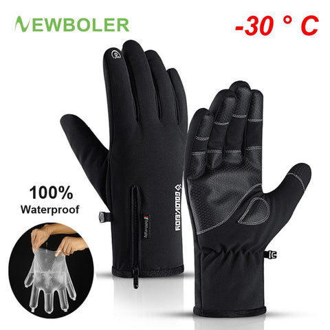 NEWBOLER 100% Waterproof Winter Cycling Gloves Windproof Outdoor Sport Ski Gloves For Bike Bicycle Scooter Motorcycle Warm Glove