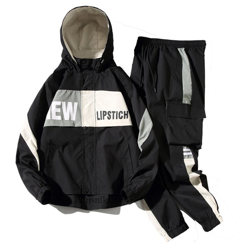 Men&#39;s Tracksuit Man Two Piece Set Sweatsuit Polyester Overalls Leisure Suit Hooded Jackets And Hip Hop Harlan Pants