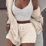 GAOKE Winter Autumn Three Pieces Set Hoodie Top And Short Tracksuit Women Set Elastic Waist Leisure 3 Piece Set Women Outfits