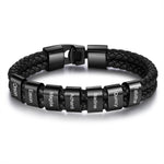 JewelOra Personalized Engraved Family Name Beads Bracelets Black Braided Leather Stainless Steel Bracelets for Men Fathers