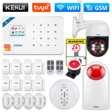 KERUI Tuya Smart WIFI GSM Security Alarm System Works With Alexa Home Burglar Motion Detector Smoke Door Window Sensor IP Camera