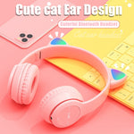 Pink Girl Wireless Headphones RGB Cute Cat Ears Headset With Microphone Noise Cancelling Kid Stereo Music casco Children's Gifts