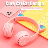 Pink Girl Wireless Headphones RGB Cute Cat Ears Headset With Microphone Noise Cancelling Kid Stereo Music casco Children's Gifts