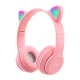 Pink Girl Wireless Headphones RGB Cute Cat Ears Headset With Microphone Noise Cancelling Kid Stereo Music casco Children's Gifts