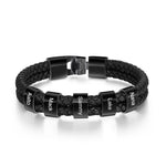 JewelOra Personalized Engraved Family Name Beads Bracelets Black Braided Leather Stainless Steel Bracelets for Men Fathers