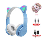 Pink Girl Wireless Headphones RGB Cute Cat Ears Headset With Microphone Noise Cancelling Kid Stereo Music casco Children's Gifts