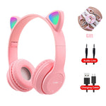 Pink Girl Wireless Headphones RGB Cute Cat Ears Headset With Microphone Noise Cancelling Kid Stereo Music casco Children's Gifts