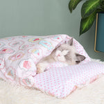 Japanese Cat Bed Warm Cat Sleeping Bag Deep Sleep Winter Removable Pet Dog Bed House Cats Nest Cushion with pillow