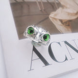 NEW Retro Cute Simple Design Owl Ring Multicolor Eyes Silver Color Men Women Engagement Wedding Rings Jewelry Gifts Resizable