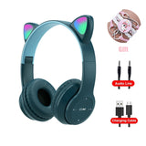 Pink Girl Wireless Headphones RGB Cute Cat Ears Headset With Microphone Noise Cancelling Kid Stereo Music casco Children's Gifts