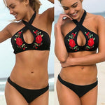 NEW Womens Bikini Hollow Out Rose Floral Print - shop.livefree.co.uk