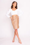 Nude Faux Leather Zip Front Midi Skirt - shop.livefree.co.uk