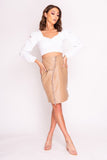 Nude Faux Leather Zip Front Midi Skirt - shop.livefree.co.uk