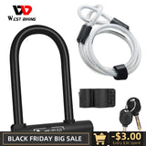 WEST BIKING Bicycle U Lock MTB Road Bike Padlock 2 Keys Anti-theft Safety Motorcycle Scooter Cycling Lock Bicycle Accessories