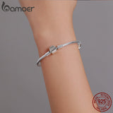 Bamoer 925 Sterling Silver Classic Snake Bracelet Women Personalized Charm Bracelet fit Letter Charm Bead