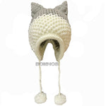 BomHCS Cute Fox Ears Beanie Winter Warm 100% Handmade Knit Hat