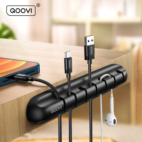 QOOVI Cable Organizer Management Wire Holder Flexible USB Cable Winder Tidy Silicone Clips For Mouse Keyboard Earphone Protector