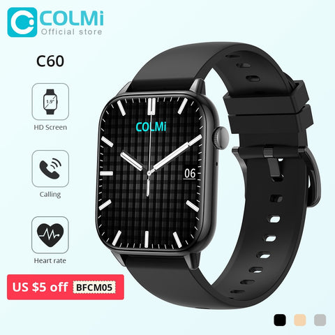 COLMI C60 Smartwatch 1.9 inch Full Screen Bluetooth Calling Heart Rate Sleep Monitor 19 Sport Models Smart Watch For Men Women