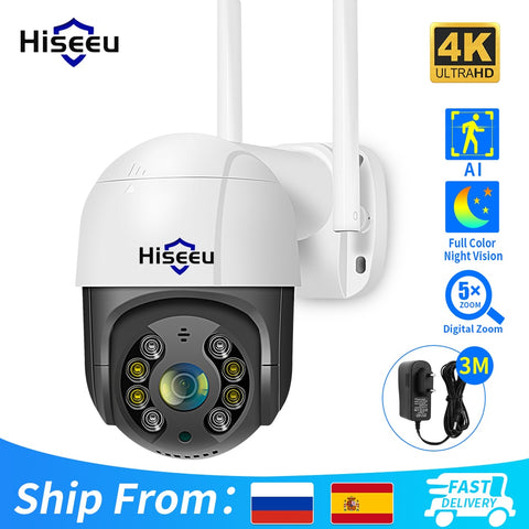 Hiseeu 4K 8MP Smart Wifi PTZ Camera 5x Digital Zoom AI Human Detection ONVIF Wireless CCTV IP Camera Home Security Protection