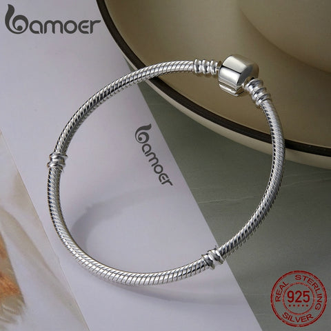 Bamoer 925 Sterling Silver Classic Snake Bracelet Women Personalized Charm Bracelet fit Letter Charm Bead