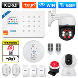 KERUI Tuya Smart WIFI GSM Security Alarm System Works With Alexa Home Burglar Motion Detector Smoke Door Window Sensor IP Camera