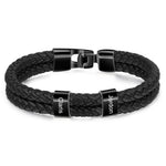 JewelOra Personalized Engraved Family Name Beads Bracelets Black Braided Leather Stainless Steel Bracelets for Men Fathers