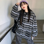 Unisex Women Striped Knit Sweater Spring Autumn Retro Hip Hop Pullovers Tops Female Oversize Ulzzang BF Couples Japanese