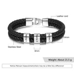 JewelOra Personalized Engraved Family Name Beads Bracelets Black Braided Leather Stainless Steel Bracelets for Men Fathers