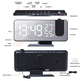 FM Radio LED Digital Smart Alarm Clock Watch Table Electronic Desktop Clocks USB Wake Up Clock with 180° Time Projection Snooze