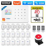 KERUI Tuya Smart WIFI GSM Security Alarm System Works With Alexa Home Burglar Motion Detector Smoke Door Window Sensor IP Camera