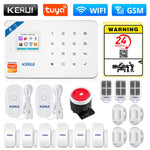 KERUI Tuya Smart WIFI GSM Security Alarm System Works With Alexa Home Burglar Motion Detector Smoke Door Window Sensor IP Camera