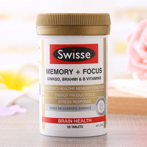 Australia Swisse Memory Focus 50 Ginkgo Brahmi Vitamin B Support Brain Function Healthy Mental Performance during Stress Times - shop.livefree.co.uk