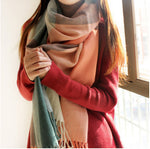 SELLWORLDER  Women Winter Scarf Girls Long Size Grid Patchwork Pattern Scarves & Wraps Fashion Accessories - shop.livefree.co.uk