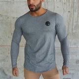 Casual Solid Workout Tee Top New Men Cotton Breathable Sports Long Sleeve T-shirt Spring Fashion Brand O-Neck Slim Fit Tshirt - shop.livefree.co.uk