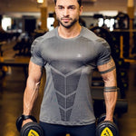 Compression Quick dry T-shirt Men Running Sport Skinny Short Tee Shirt Male Gym Fitness Bodybuilding Workout Black Tops Clothing - shop.livefree.co.uk