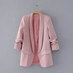Pink Shawl Collar Elegant Office Ladies Workwear Blazer Long Sleeve Regular Fit - shop.livefree.co.uk