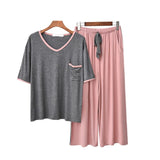 2 Piece Pajamas Set Female Short-sleeved Modal Pyjamas Korean Loose Sleepwear Suit Summer Nine-point Pants Wear-out Homewear - shop.livefree.co.uk