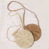 Women Round Straw Bags Bohemian Female Summer Beach Handbag Circle Ladies Woven Messenger Bag Handmade Knitted Crossbody SS3654 - shop.livefree.co.uk