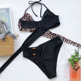 Leopard Tankini Swimsuit Women Push Up Bikini Cross Lace Up Swimming